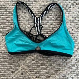 Reversible striped/ blue swimsuit